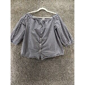 Y2k 90s Merona Xl Blue Plaid Over The Shoulder Button Up top